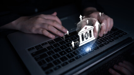 Wall Mural - Digital banking innovation integrates finance and technology to enhance online banking, mobile services, and fintech for seamless financial experiences. Latch