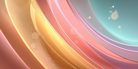 Wall Mural - curved bands in gold, pink, peach, and aqua blend with glowing highlights and circular bokeh