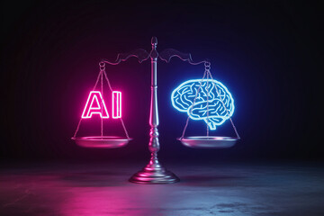 Wall Mural - a scale with two glowing brains on either side of it