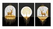 © Pooja - Deer tree gold black white modern art print wall decor canvas painting for living room