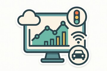 Analytical visualization of traffic management and data-driven decision making showcased through a modern computer interface displaying bar graphs and smart transport elements
