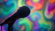 © Danish Art - black microphone on bright and colorful background with copy space