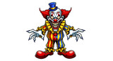 Cartoon illustration of a scary clown figure with top hat  on transparent background: classic characters for halloween