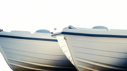 Wall Mural - two small boats sit side by side on a calm beach