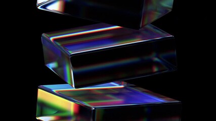 Wall Mural - Abstract animation, 3d render of rotating glass blocks, 4k seamless looped video
