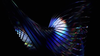Wall Mural - abstract background design, movement of curved glass shapes on a black background, 4k seamless loopi