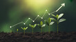© Rukiaya - Growth and Progress: A visual metaphor for growth, this image portrays young plants growing steadily upward, with a line graph indicating upward momentum, symbolizing development and progress.
