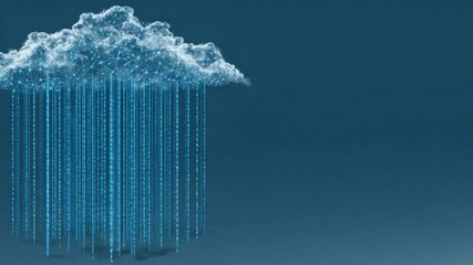 Wall Mural - digital cloud raining data, represented by glowing lines and a network in a teal blue background