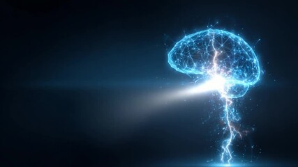 Wall Mural - abstract digital artwork depicting a brain composed of interconnected nodes and lines, illuminated f