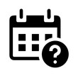 © Ejazify - Black calendar icon with question mark overlay indicating uncertain schedule or appointment date planning task