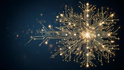 Wall Mural - a glowing circuit board design with golden lines and lights, creating a techy background effect