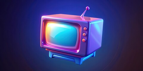 A retro television set with antenna and buttons in a vibrant and colorful neon lighting style