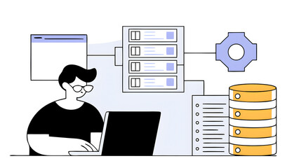 data science digital technology big data management concept. computer programmer software engineer using digital tablet with internet network connection