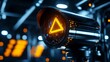 © Naphatson - A surveillance mounted on a dark industrial interior emitting a bright yellow warning light to indicate a restricted or controlled access area