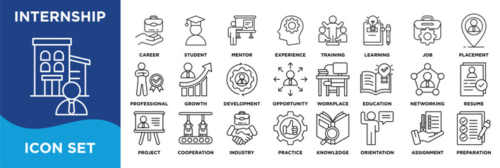 internship icon collection set. containing training,experience,career,student,skills,mentor,learning