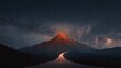 © Gilang - Night sky, volcano, road, starlight