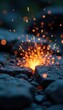 © Pongpob - Close-up view of sparks showering a rugged stone surface , metal, background, rough