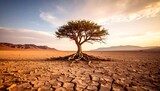 Lone Acacia Tree in Namib Desert Under Sunset Sky Resilience and Wilderness.