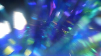 Wall Mural - Defocused shiny blue green and purple light leaks. Festive neon abstract holographic modern background for party. Blurred glow