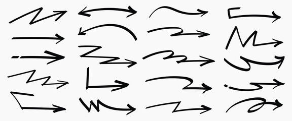 Wall Mural - set of simple lines hand drawn black arrows in various style. set of simple of hand drawn black arro