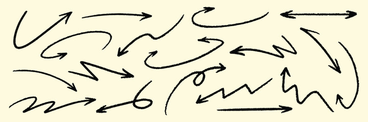 Wall Mural - set of simple lines hand drawn black arrows in various style. set of simple of hand drawn black arro