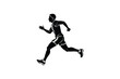 © Likhon - Dynamic silhouette of a male athlete in full stride during a competitive track and field race showcasing athletic movement and focus silhouette
