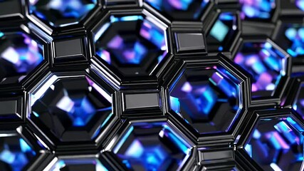 A seamless 4K looping animation of futuristic hexagonal patterns creating a dynamic honeycomb surface perfect for science fiction intros digital tech themes or high tech design overlays