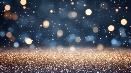 Sparkling gold and blue bokeh background with glitter.