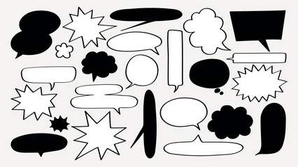 Wall Mural - a collection of black and white speech bubbles in various shapes and sizes. speech bubbles for comic