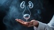 © I&Y - Digital urinary system anatomy concept with floating hologram and hand