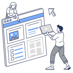 digital collaboration two people working together on a website layout one with a laptop the other ob