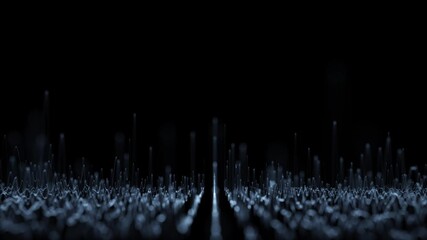 Wall Mural - Digital wavy artistic glowing motion lines on clean black copy space loop background.m