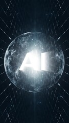 Wall Mural - artificial intelligence digital technology sphere with ai caption loop vertical background.