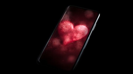Wall Mural - glowing digital heart icon on smartphone screen