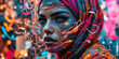 © panophotograph - Virtual Fashion Collision Digital clothing animation freeze-frame showing impossible physics, metaverse style abstract, phygital fashion future in gravity-defying textile moments