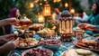© sukrisna - Outdoor Ramadan feast, hands sharing food