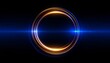 © admin_design - Abstract futuristic circular blue light tunnel with glowing neon energy rings and a bright central lens flare on dark background creating portal effect.