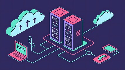 Modern data center and cloud computing network illustration