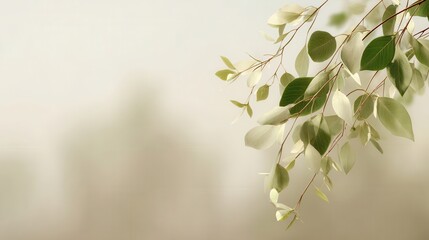 Wall Mural - delicate leaves on branches against a soft background.