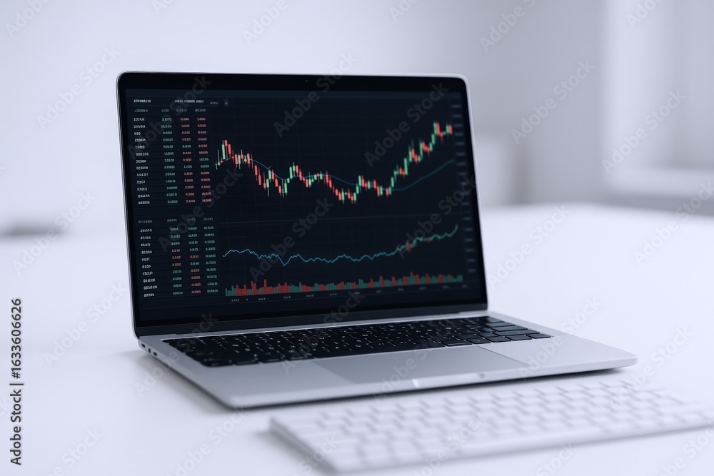 Stocks Chart On Computer Laptop Displaying Stock Market Chart Analysis for Financial Trading and ...