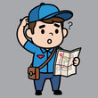 © VECTORIN - vector Confused delivery man character looking at map