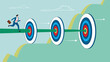 © vector - step to reach success or achievement, Short term, mid-term and long term goals, stages to achieve greater success, businessman running to short, medium and long term success target