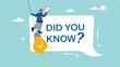 © vector - did you know illustration with businessman coming out of light bulb idea with megaphone and speech bubble saying did you know?, expert information, explanation or solution, useful tip or knowledge