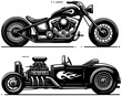 © Nurzhan - Silhouettes. Vintage hot rods and flames. Vector illustration, JPEG version.