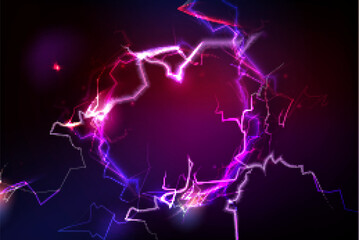 Wall Mural - electric circle with bolt light effects - glowing ring on dark background. neon energy lightning str