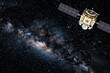 © Saranya - Satellite in Space with the Milky Way.  A satellite with solar panels against the stunning backdrop of the Milky Way galaxy. Ideal for science, tech, and space exploration themes.
