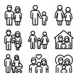© bisma - Diverse Family Unit Line Icons Couples Parents Children and Home.