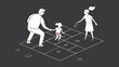 © YURII - Adult couple playing hopscotch with young girl, capturing playful bonding and joyful moments of kidult lifestyle