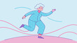 © YURII - Elderly woman running playfully in pajamas, expressing carefree joy and the whimsical spirit of kidults