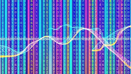 Abstract binary code background with data stream and network connection concept design